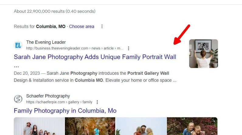 Columbia MO Photographer Sarah Jane Shorthose Propelled to Top of Google by Press Release